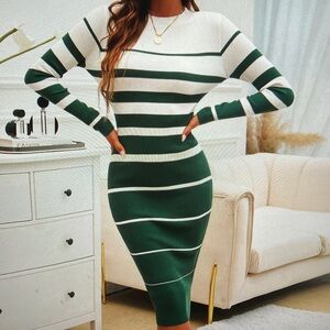 Striped Green and White Bodycon Dress